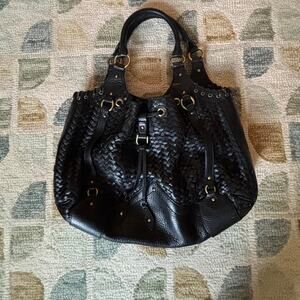 Cole Haan Leather Black Village Weave Bag, Medium, Hobo Bag, Excellent Condition